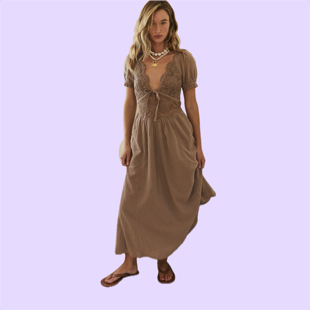 NWOT Free People All You Need Is Lace Midi Dress Size Large Dusted Cocoa $128